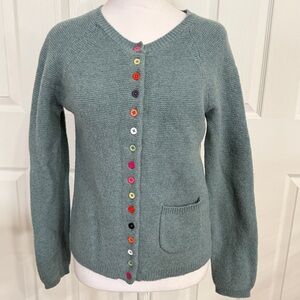 Tabitha Webb S Teal Colorful Button‎ Front Cardigan Sweater Lambs Wool 34” Bust